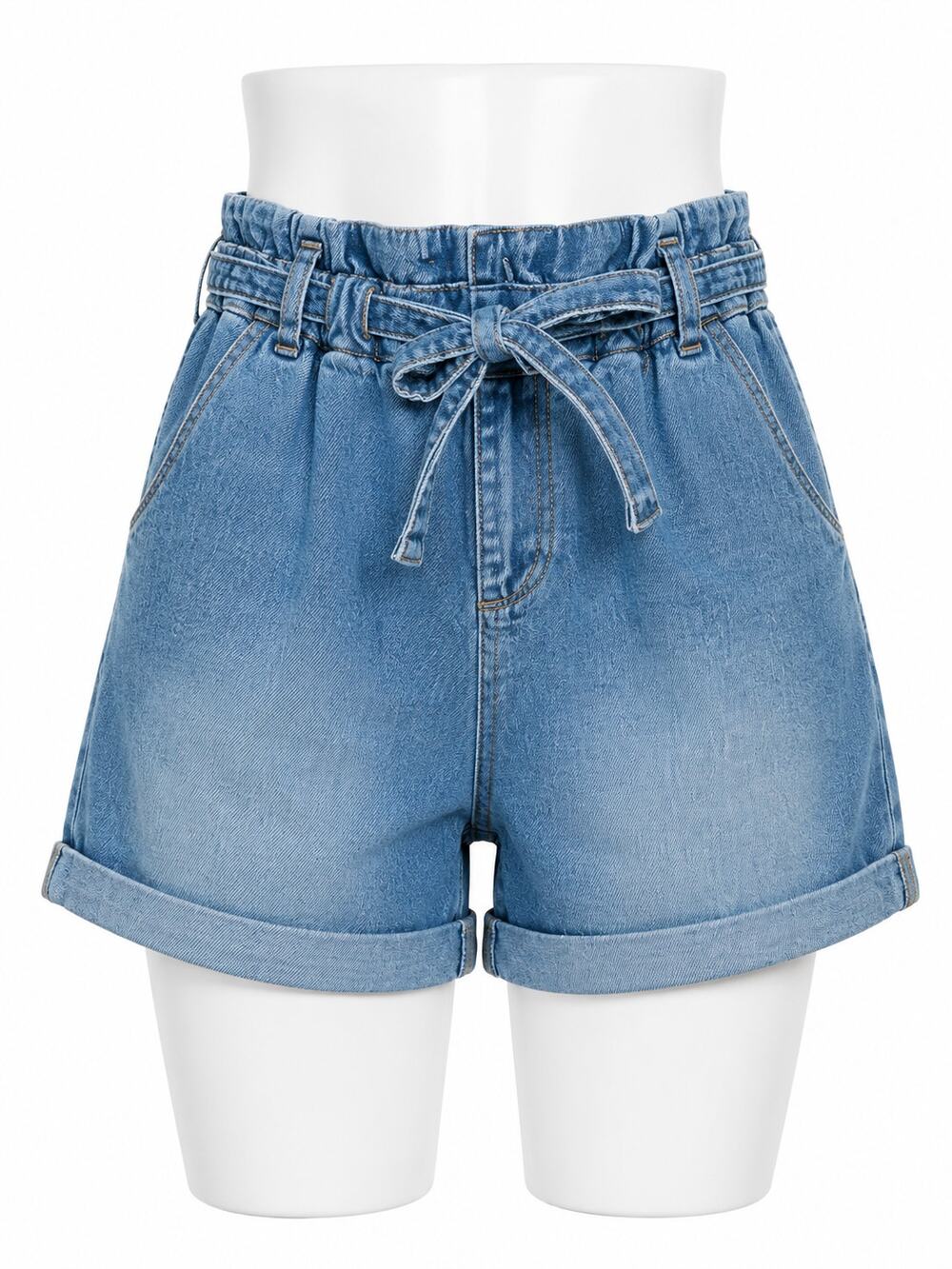 Helmut Lang Blue Paperbag Waist Chambray Denim Shorts - Size 2